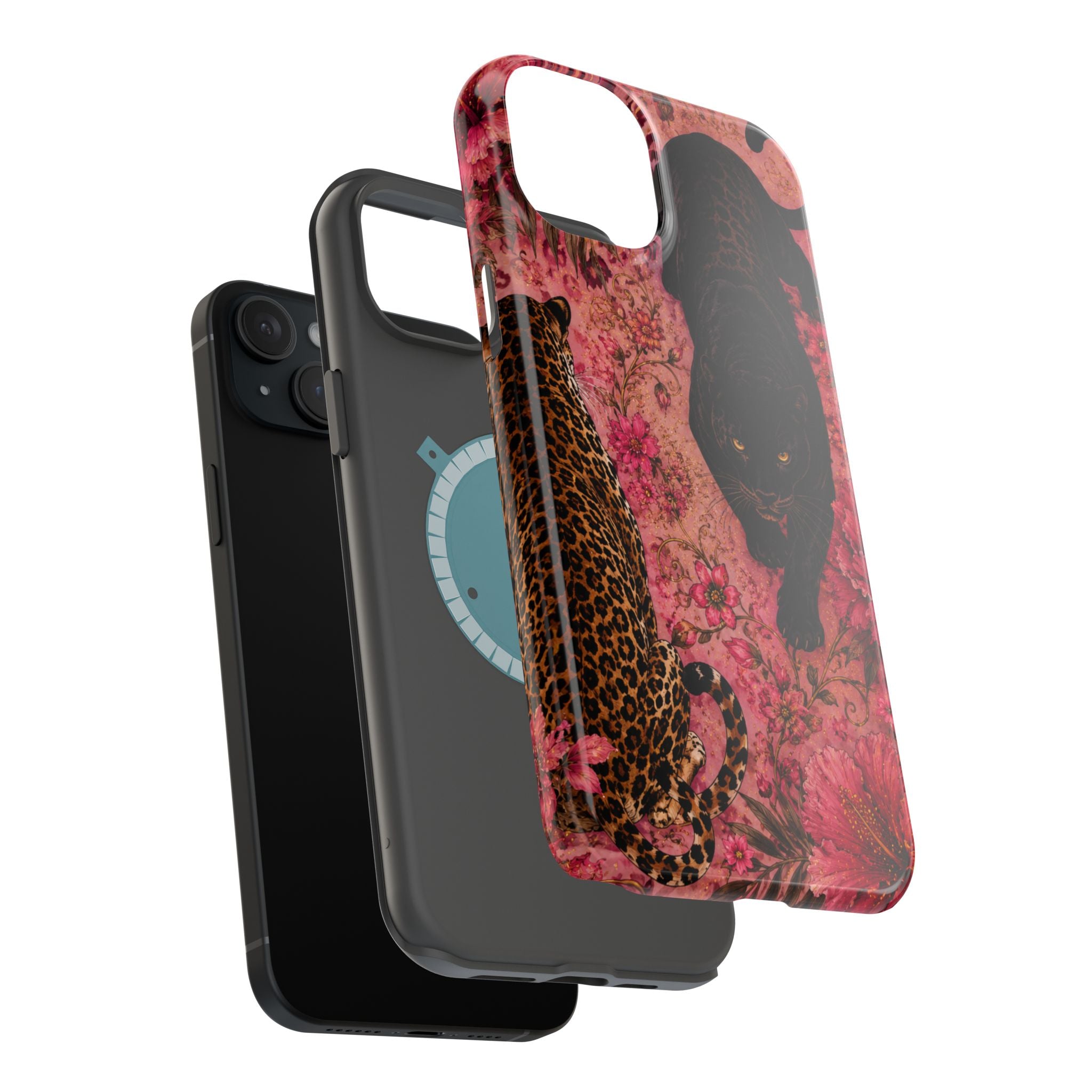 Black Panther & Leopard Floral Magnetic Impact-Resistant Phone Case | MagSafe Compatible Shockproof Cover