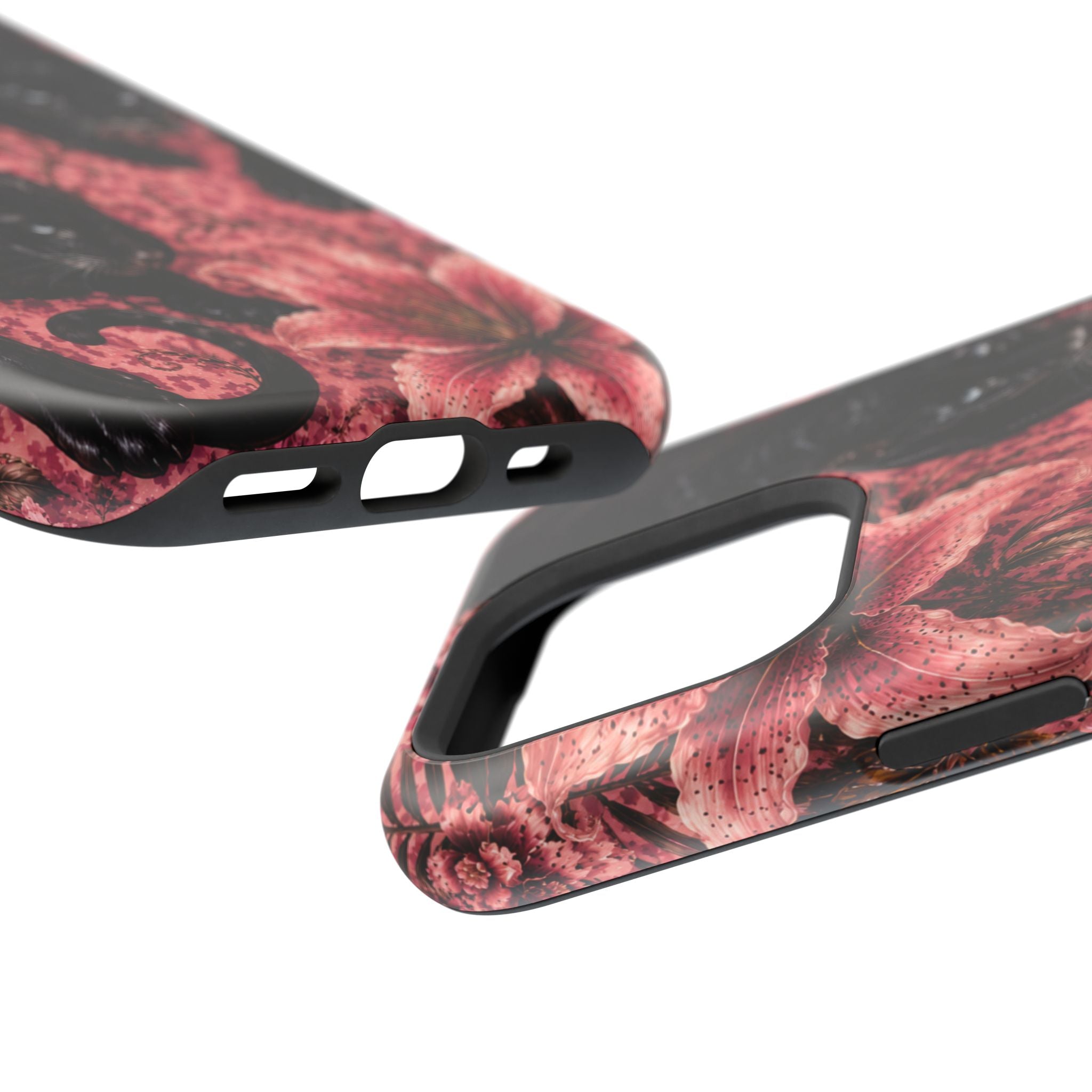 Protective Phone Case — Black Panthers & Pink Floral Impact-Resistant Magnetic Case