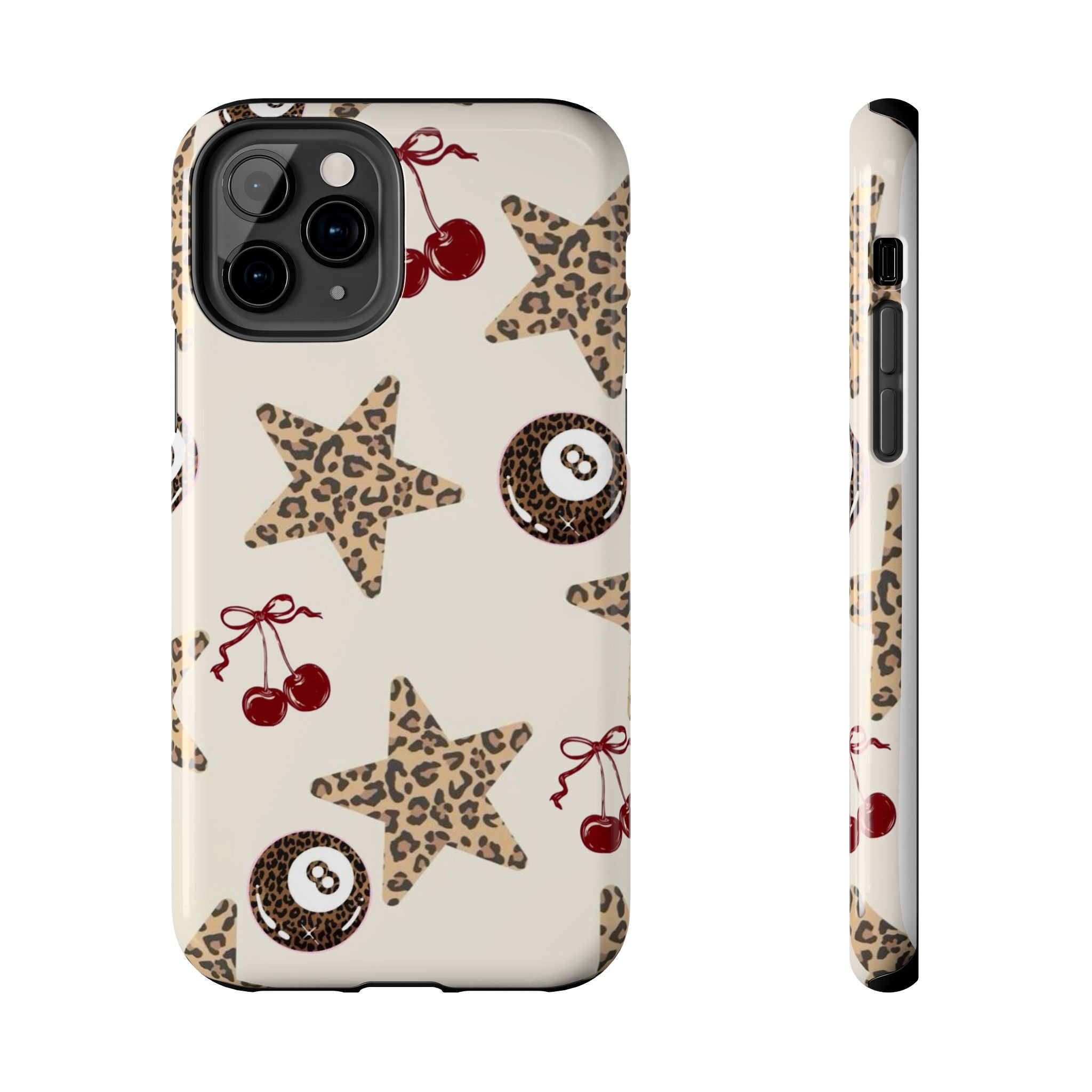 Leopard Star & Cherry Tough Phone Case — Retro Pool 8-Ball Pattern