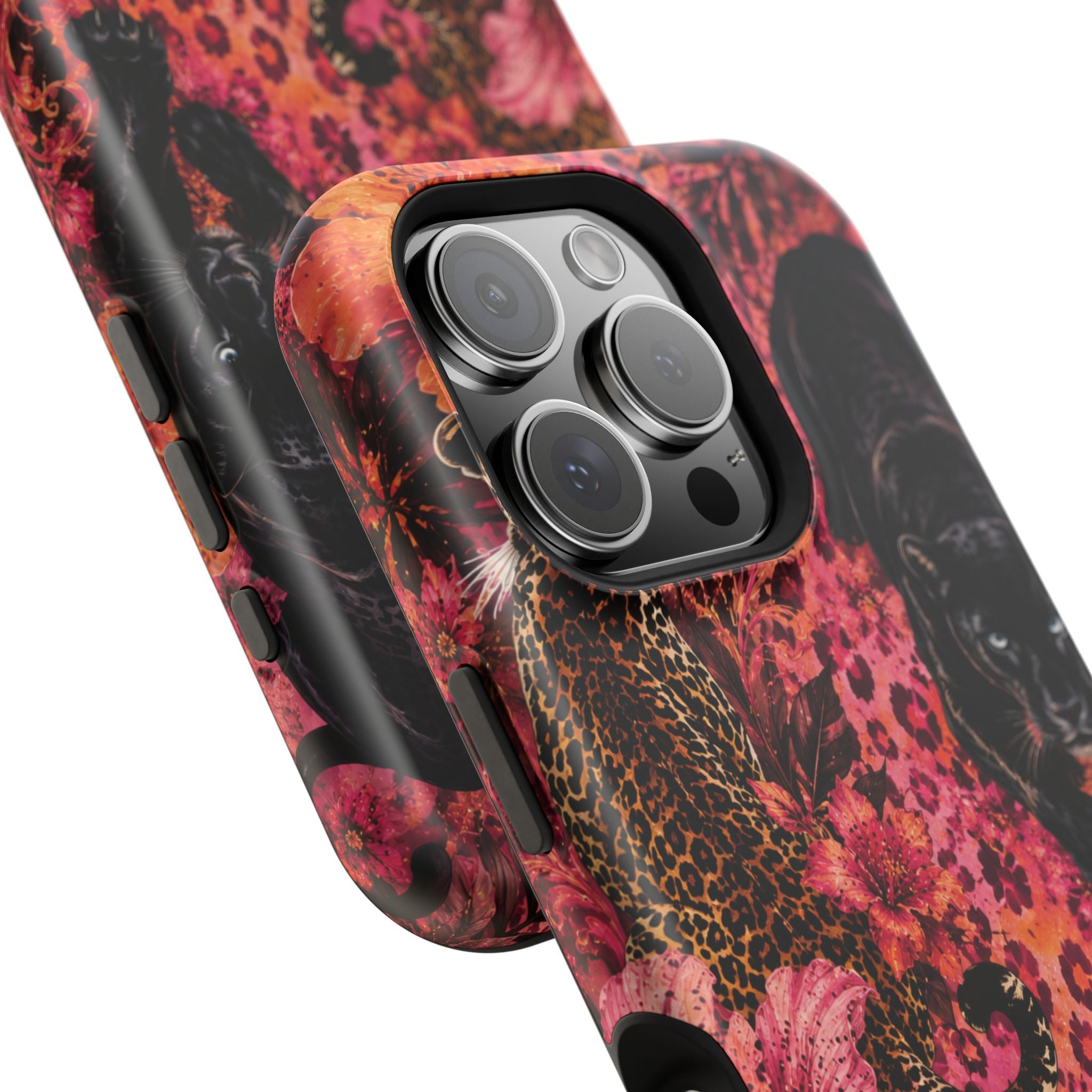 Black Panther & Leopard Floral Magnetic Impact-Resistant Phone Case | MagSafe Compatible iPhone & Samsung Cover
