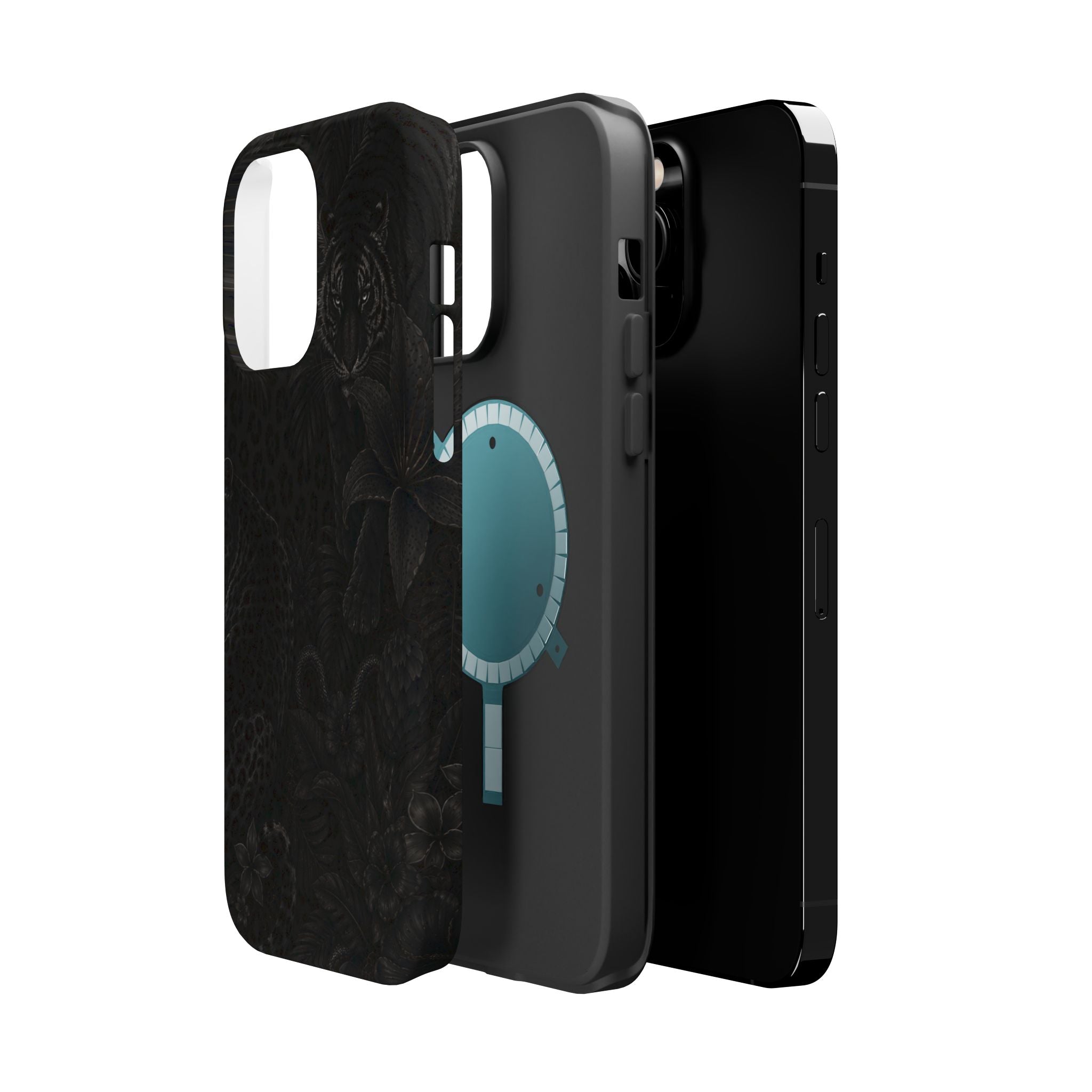 Black Floral Leopard Magnetic Impact-Resistant Phone Case | MagSafe Compatible Shockproof Cover