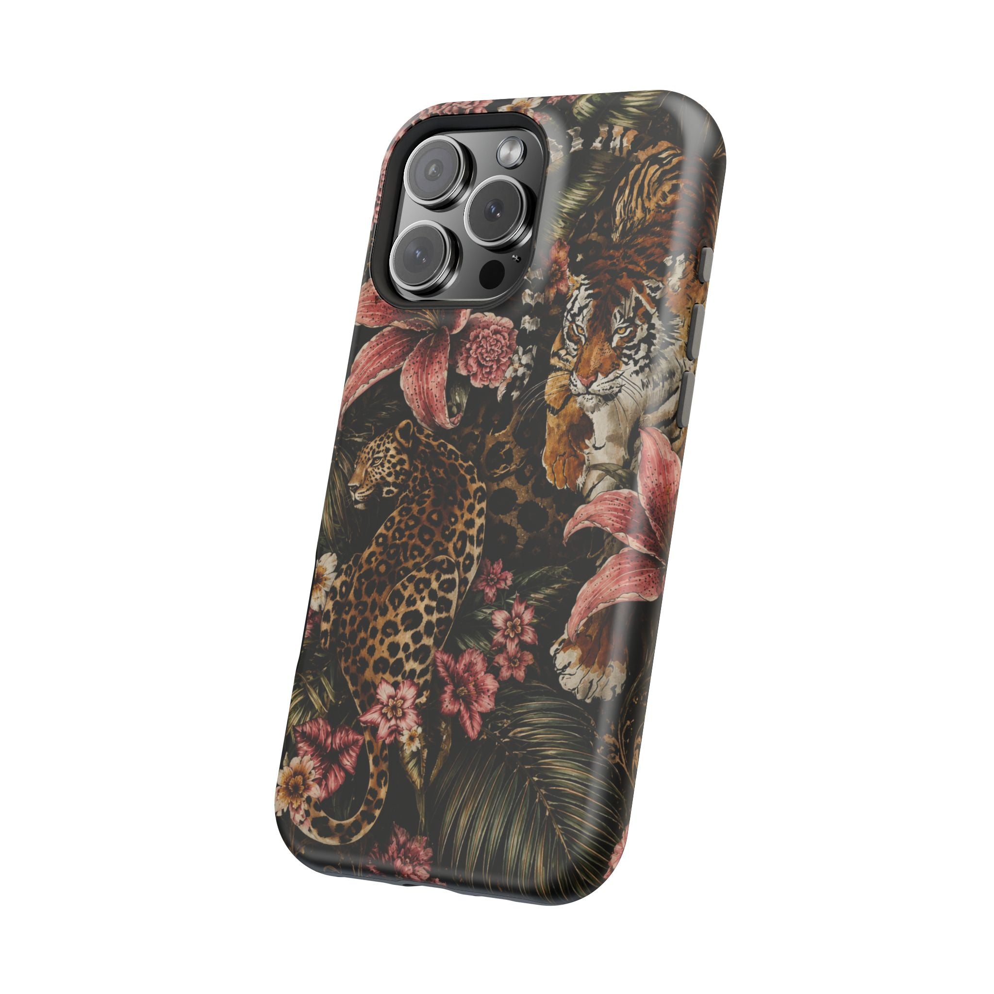 Magnetic Impact-Resistant Phone Case — Tropical Jungle Leopard & Tiger Floral Design