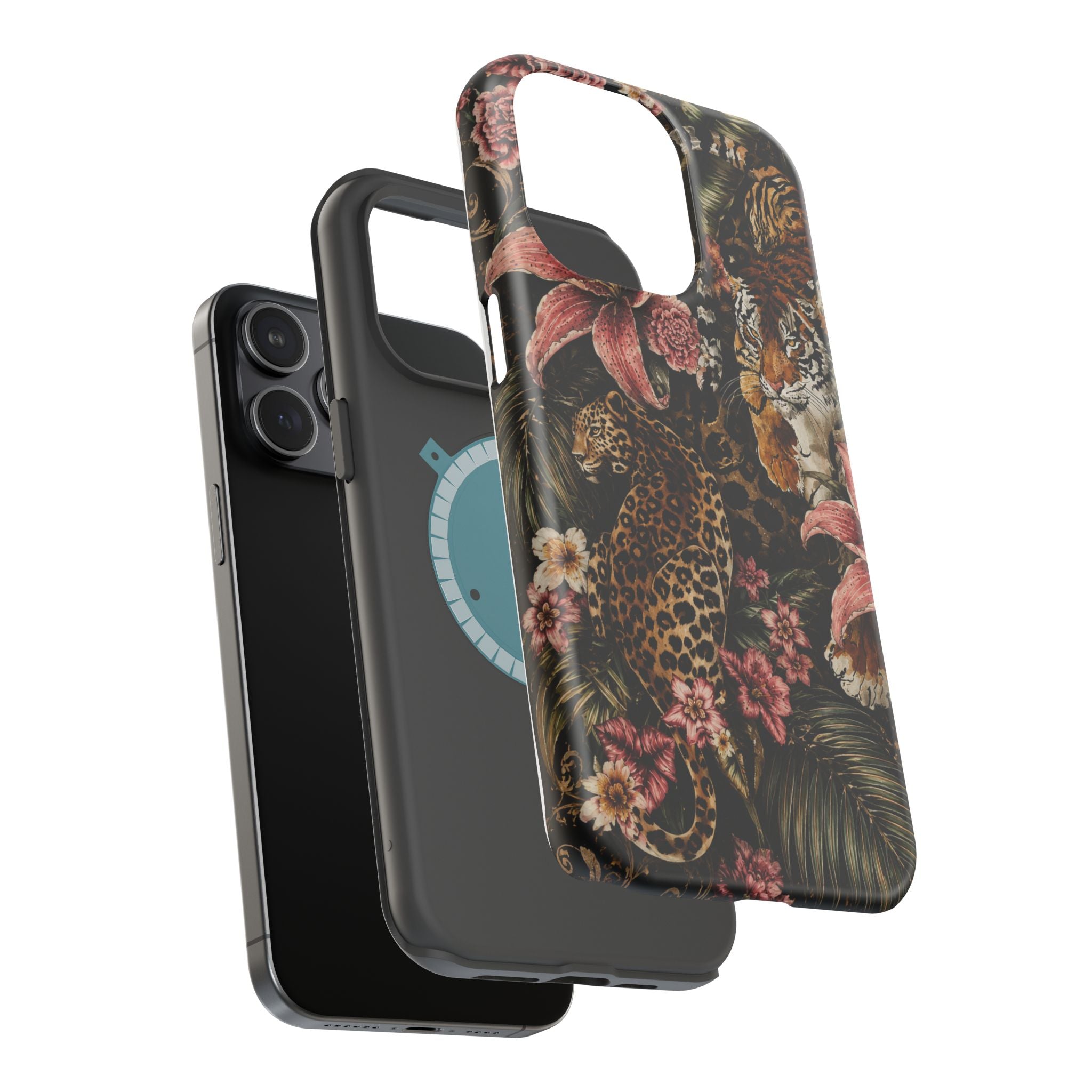 Magnetic Impact-Resistant Phone Case — Tropical Jungle Leopard & Tiger Floral Design