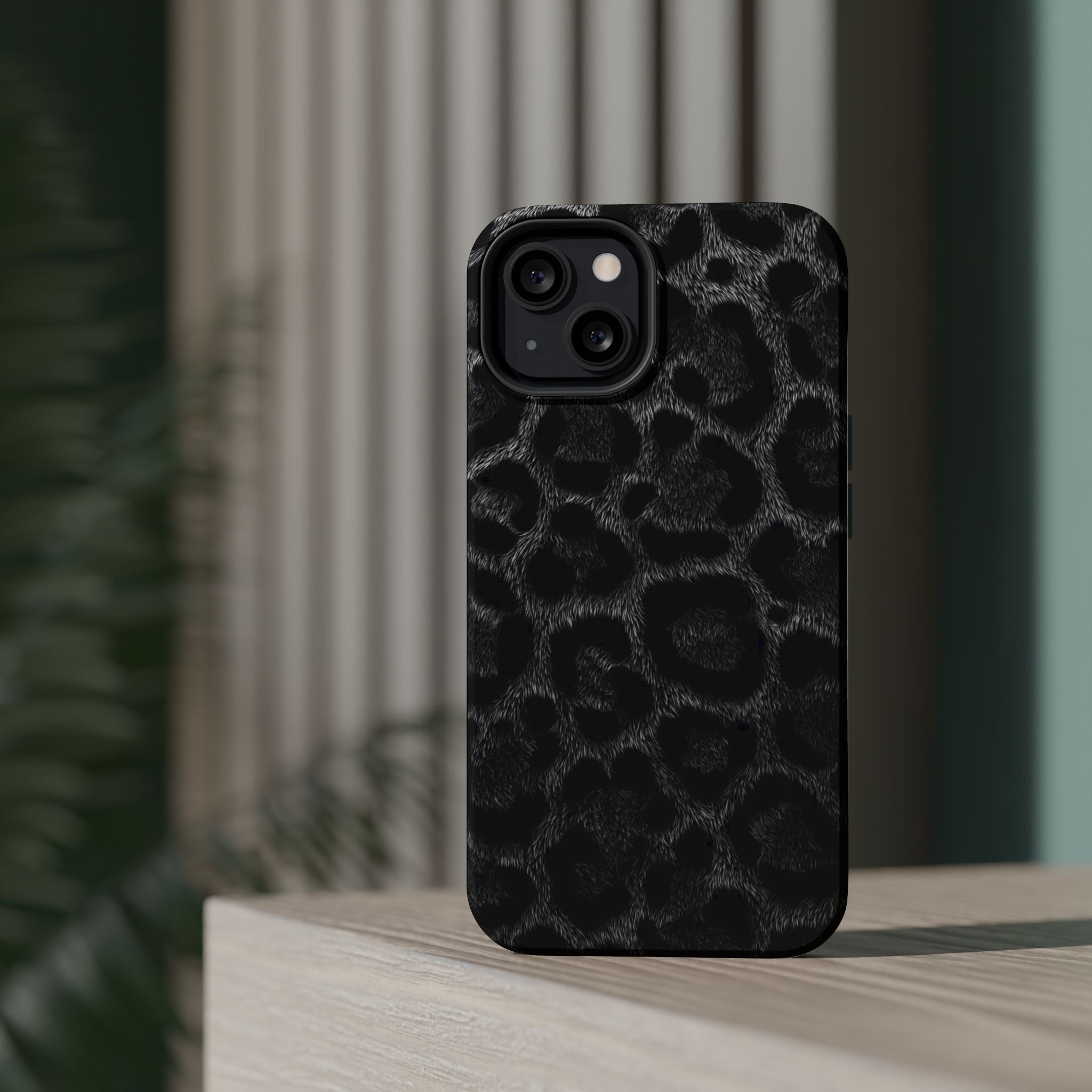 Black Leopard Print Magnetic Impact-Resistant Phone Case