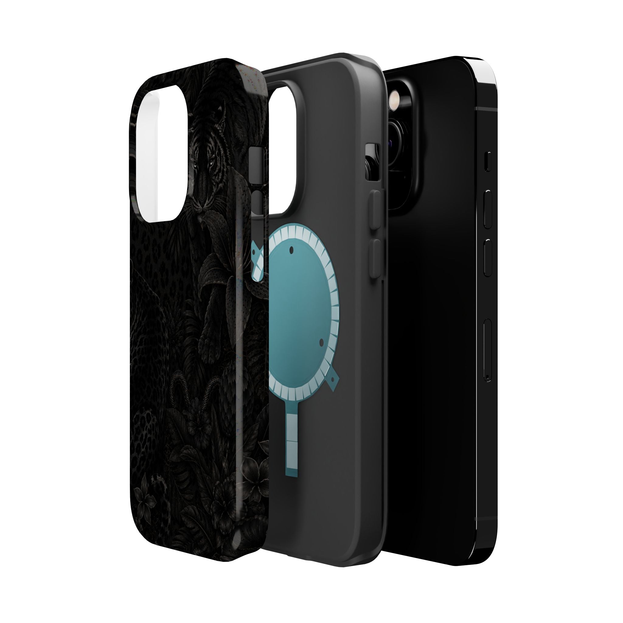 Black Floral Leopard Magnetic Impact-Resistant Phone Case | MagSafe Compatible Shockproof Cover