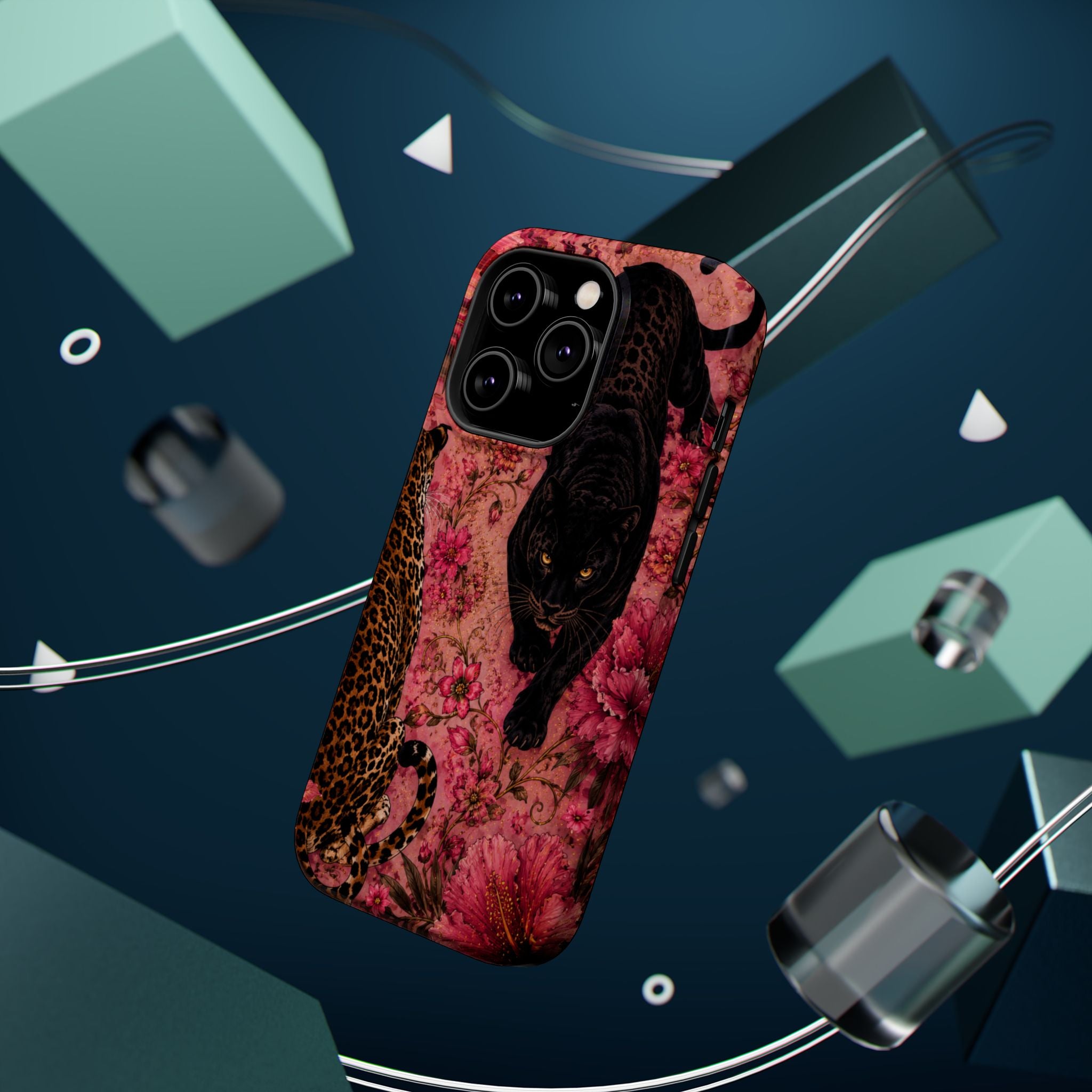 Black Panther & Leopard Floral Magnetic Impact-Resistant Phone Case | MagSafe Compatible Shockproof Cover
