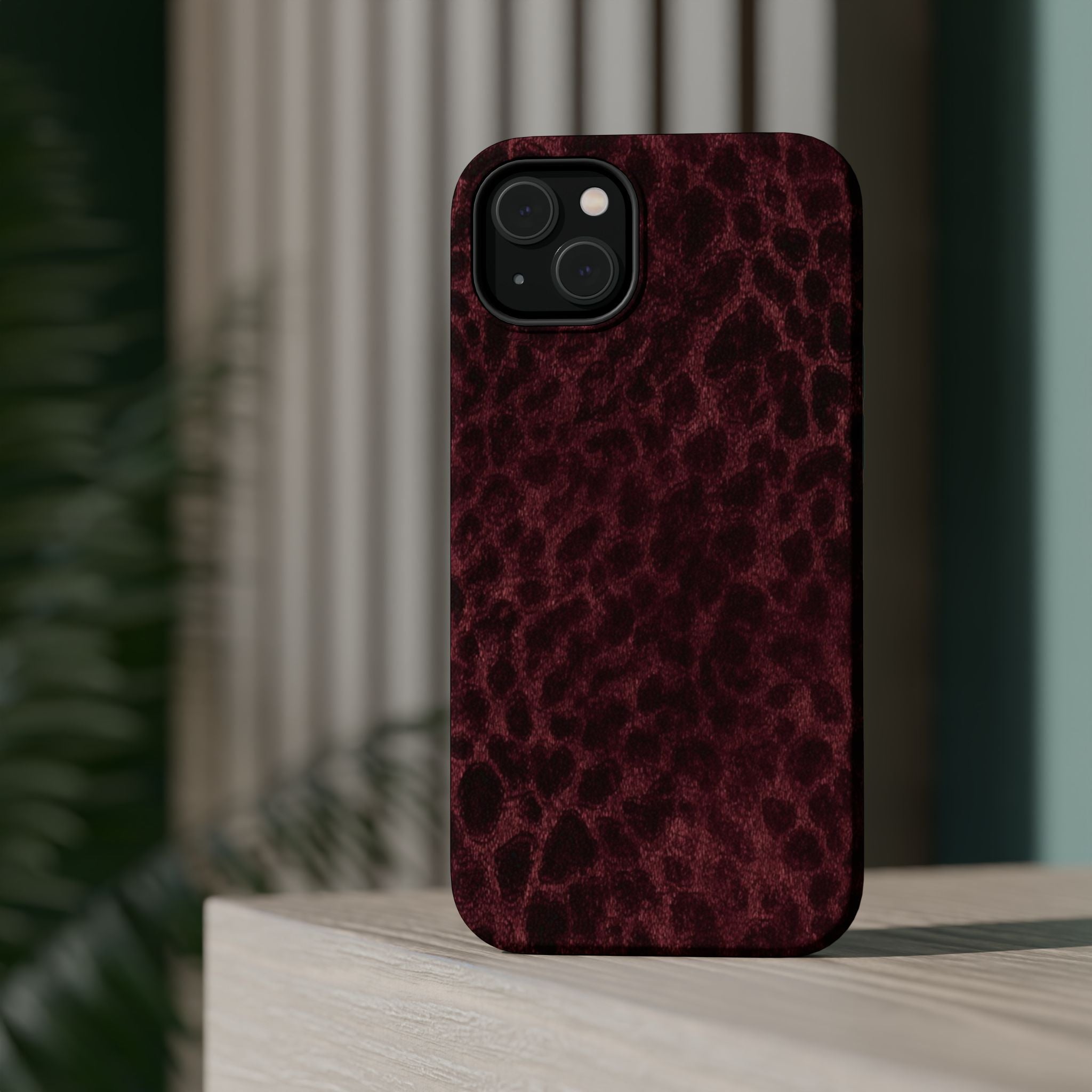 Burgundy Leopard Magnetic Phone Case | MagSafe Compatible Shockproof Protective Cover