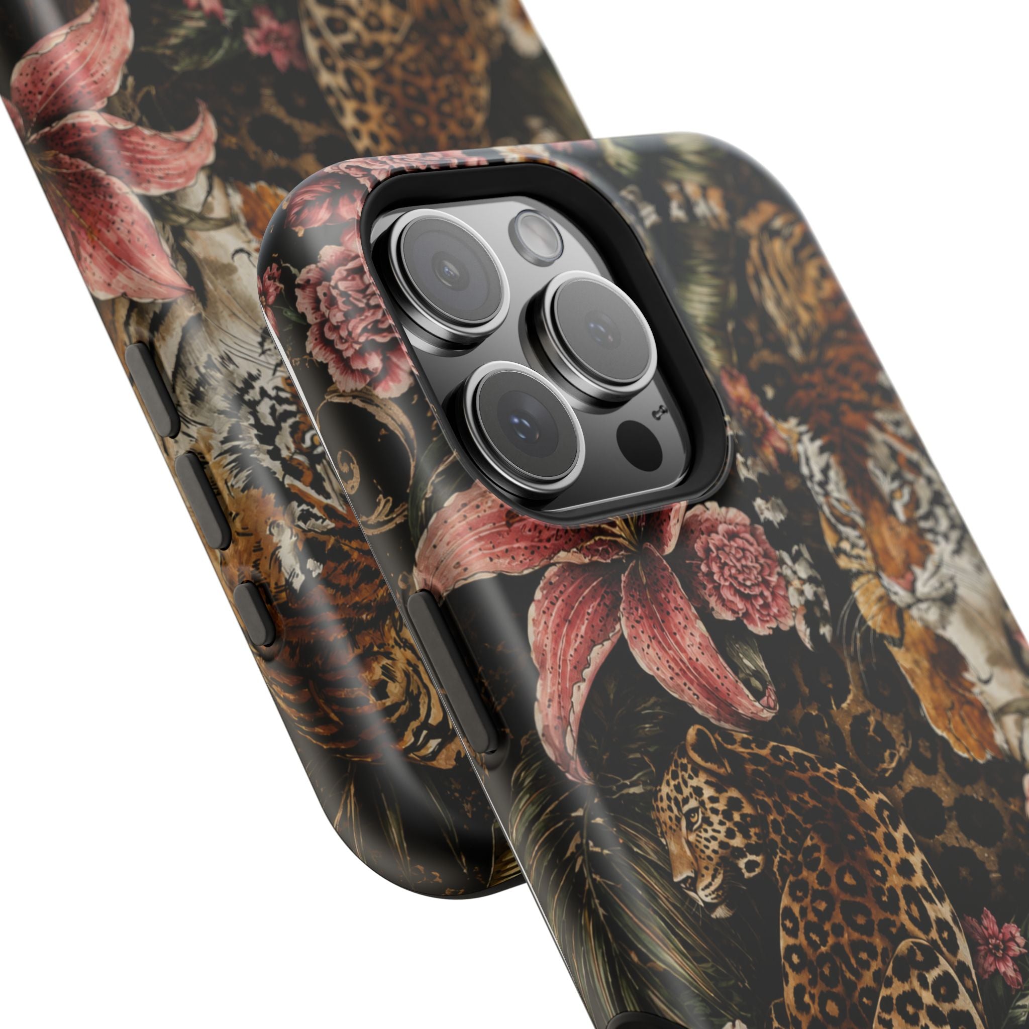 Magnetic Impact-Resistant Phone Case — Tropical Jungle Leopard & Tiger Floral Design