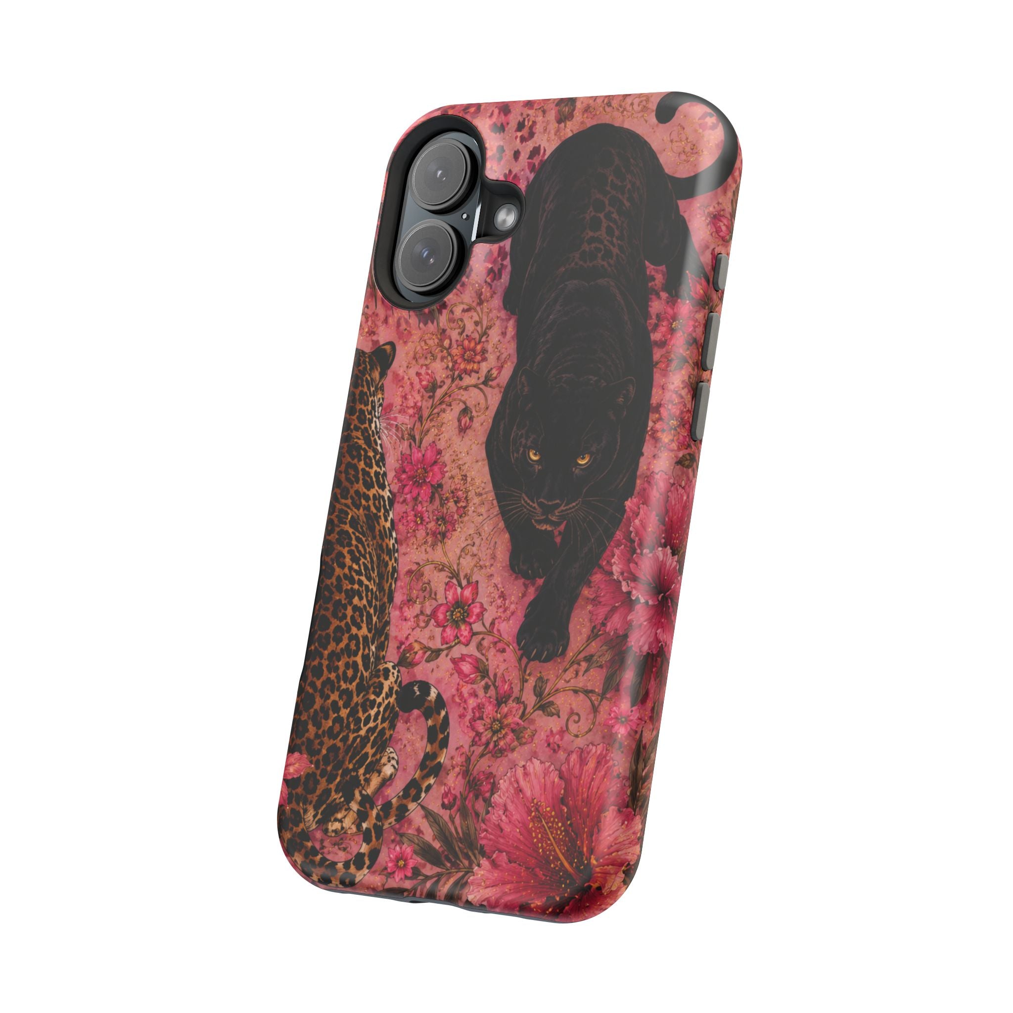 Black Panther & Leopard Floral Magnetic Impact-Resistant Phone Case | MagSafe Compatible Shockproof Cover