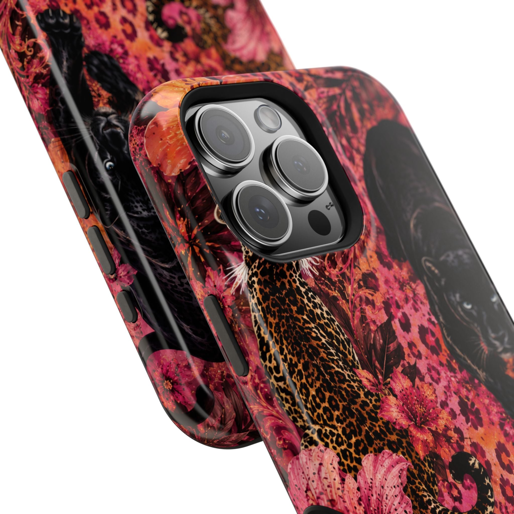 Black Panther & Leopard Floral Magnetic Impact-Resistant Phone Case | MagSafe Compatible iPhone & Samsung Cover