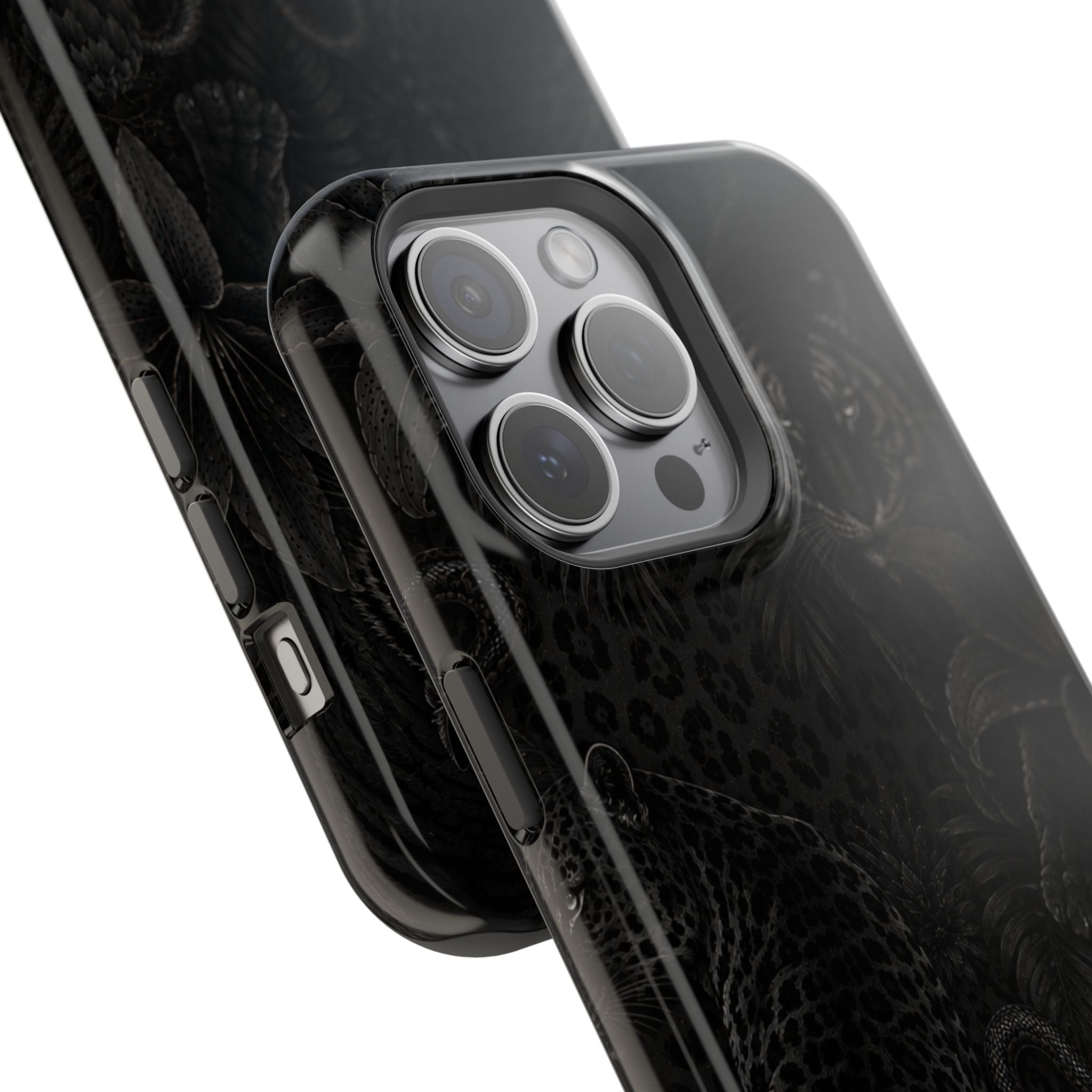 Black Floral Leopard Magnetic Impact-Resistant Phone Case | MagSafe Compatible Shockproof Cover