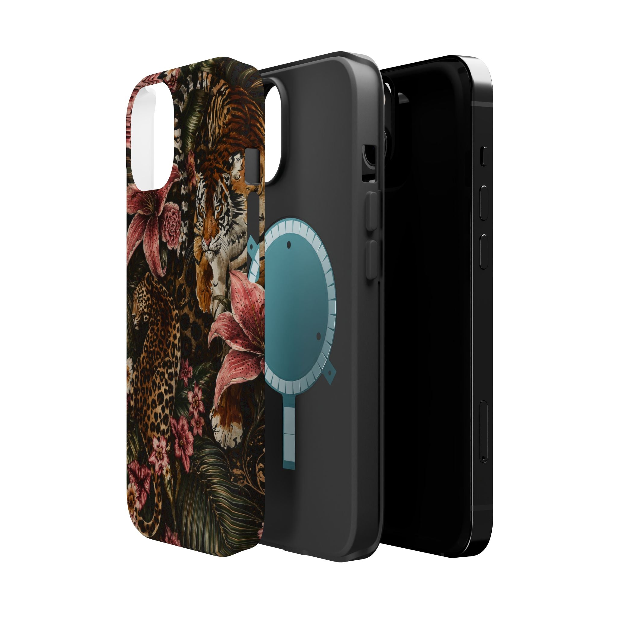 Magnetic Impact-Resistant Phone Case — Tropical Jungle Leopard & Tiger Floral Design