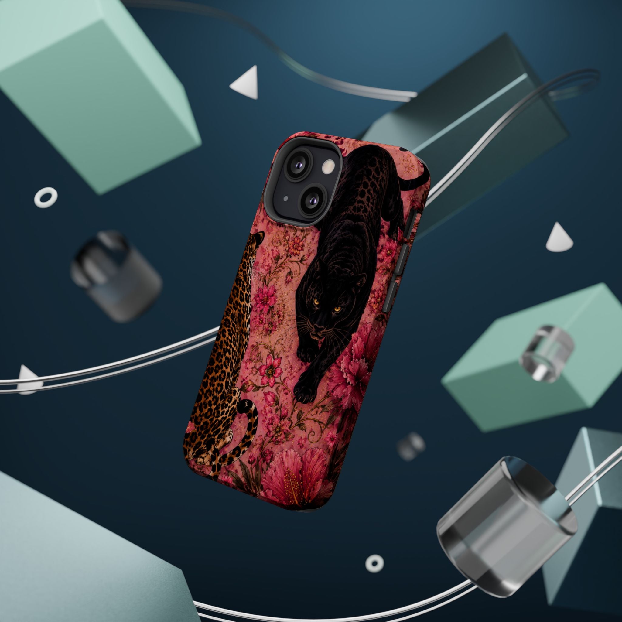 Black Panther & Leopard Floral Magnetic Impact-Resistant Phone Case | MagSafe Compatible Shockproof Cover