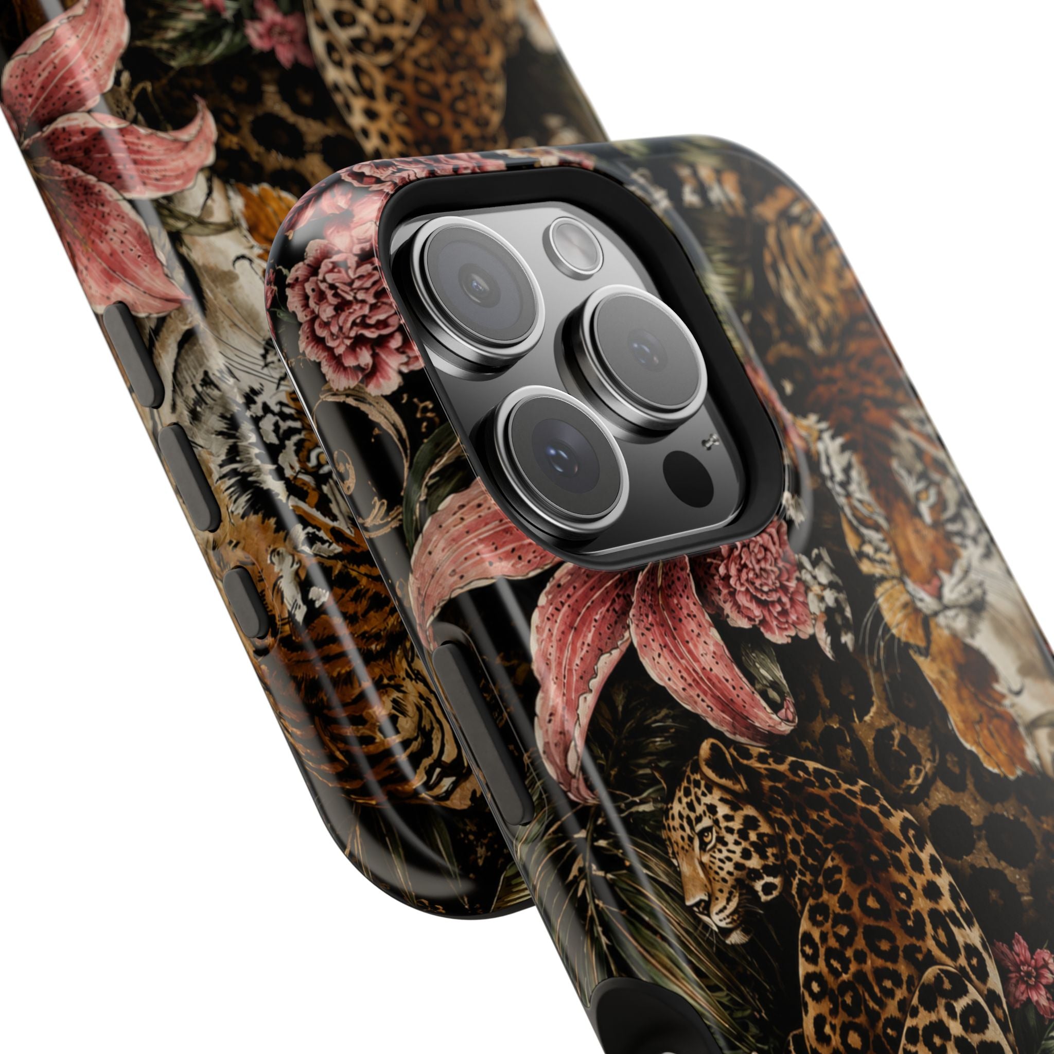 Magnetic Impact-Resistant Phone Case — Tropical Jungle Leopard & Tiger Floral Design