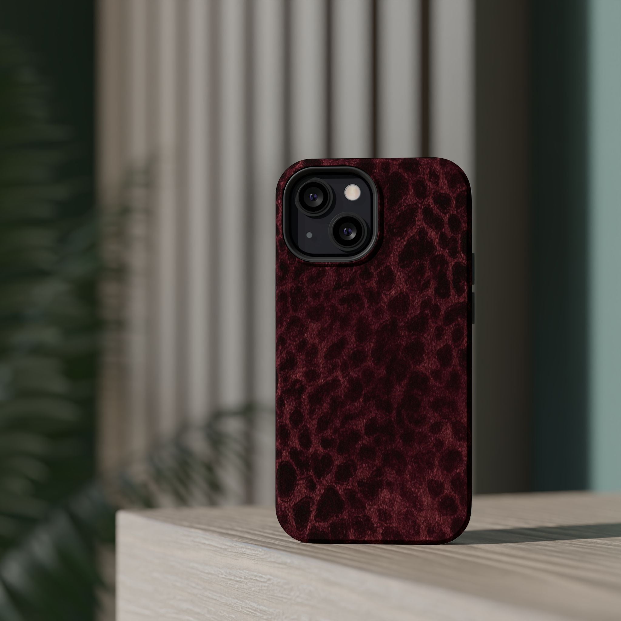 Burgundy Leopard Magnetic Phone Case | MagSafe Compatible Shockproof Protective Cover