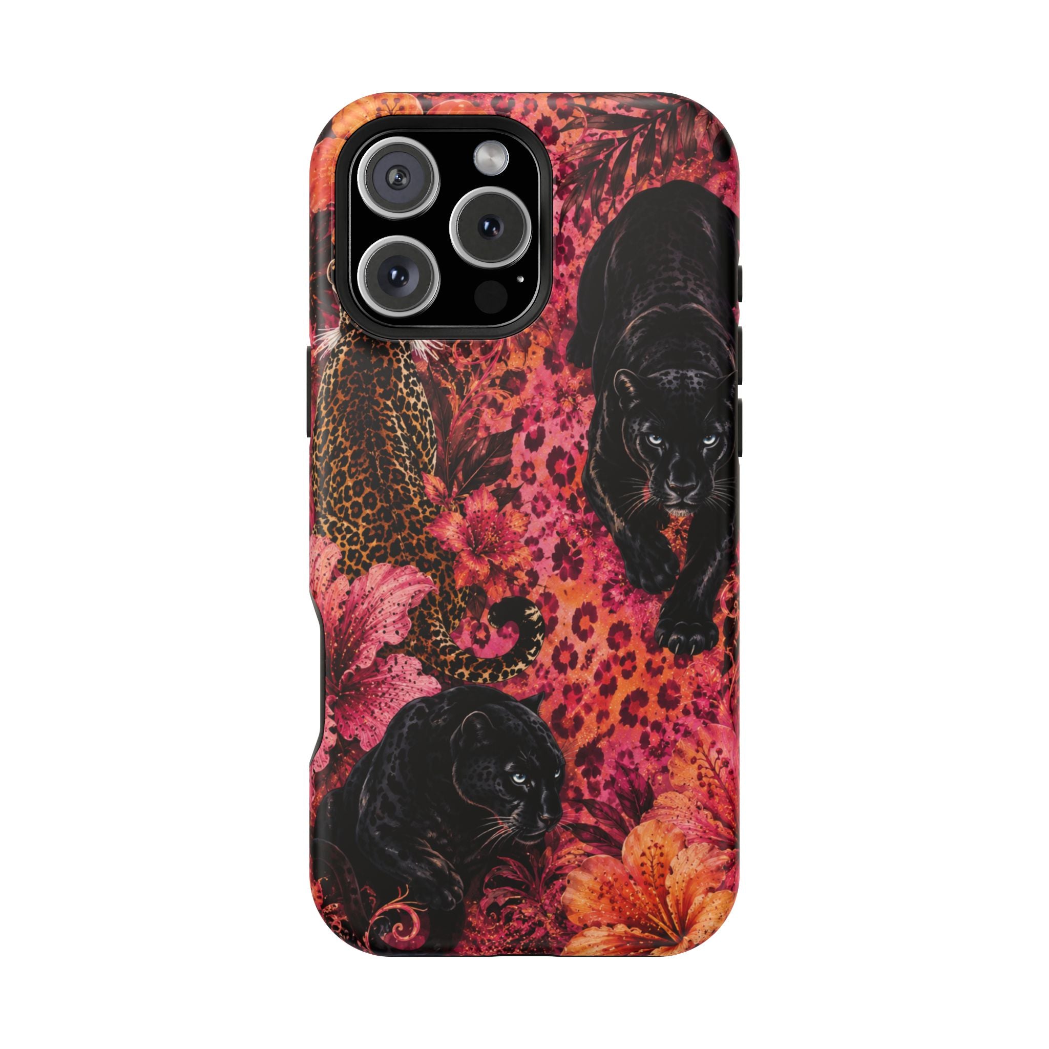 Black Panther & Leopard Floral Magnetic Impact-Resistant Phone Case | MagSafe Compatible iPhone & Samsung Cover