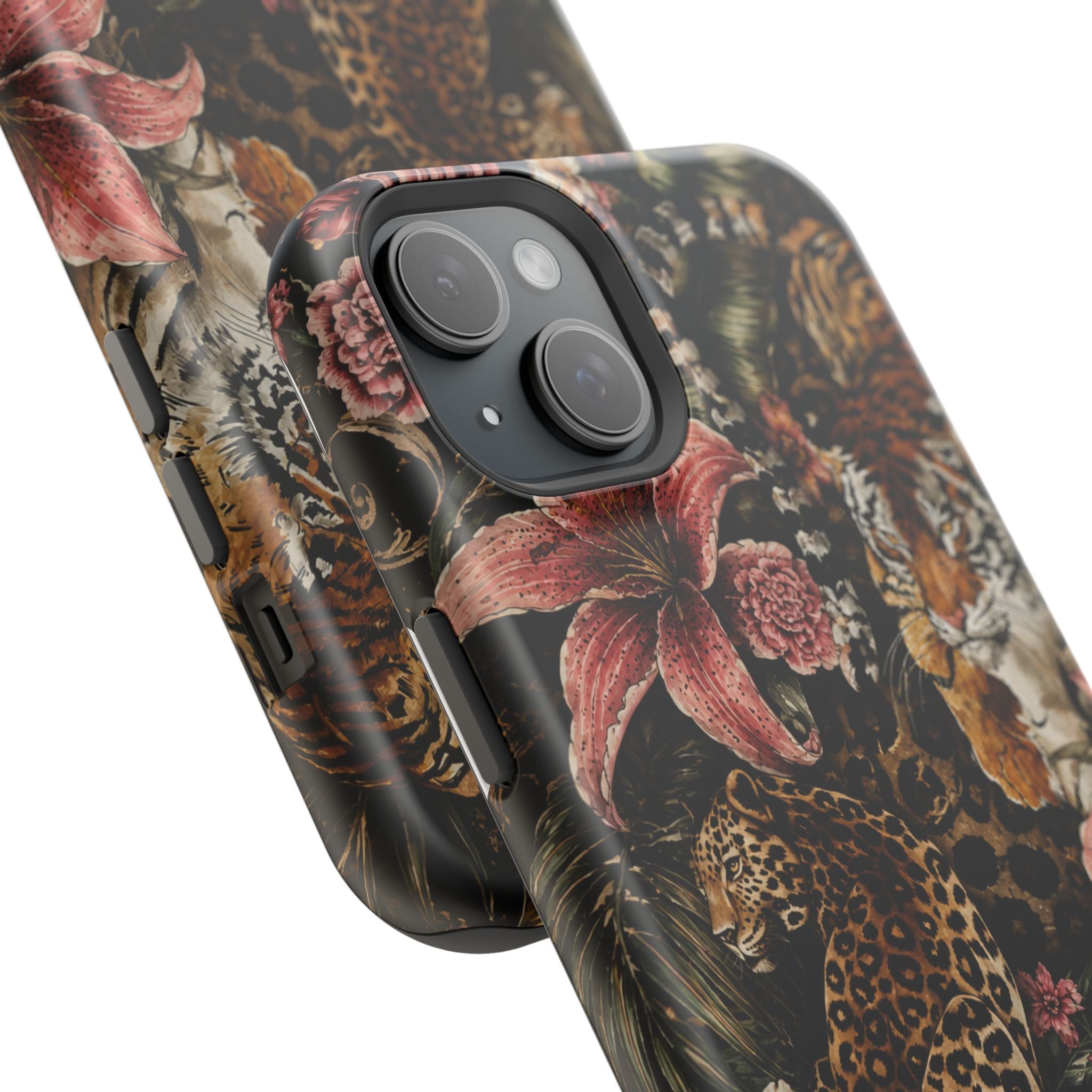 Magnetic Impact-Resistant Phone Case — Tropical Jungle Leopard & Tiger Floral Design