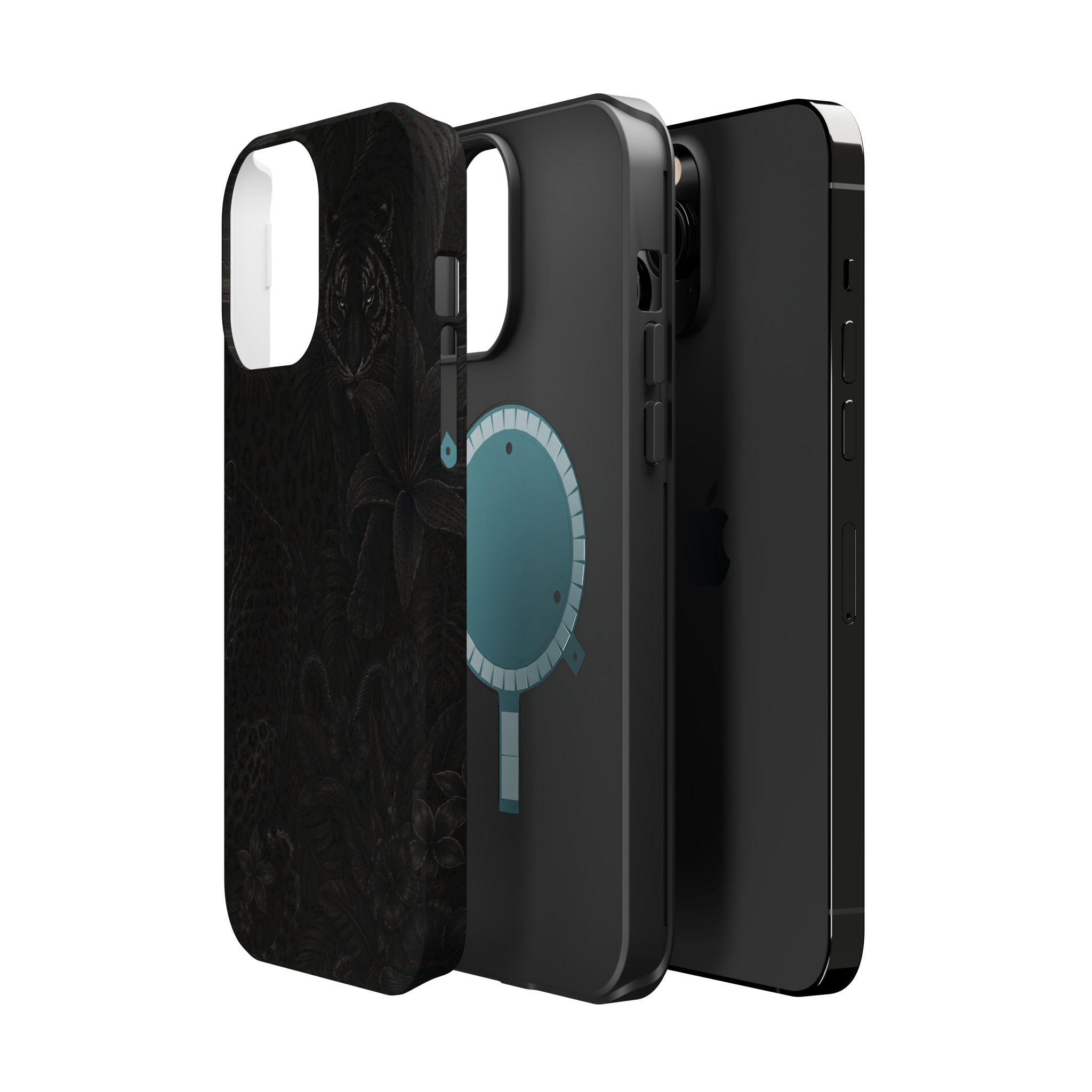 Black Floral Leopard Magnetic Impact-Resistant Phone Case | MagSafe Compatible Shockproof Cover
