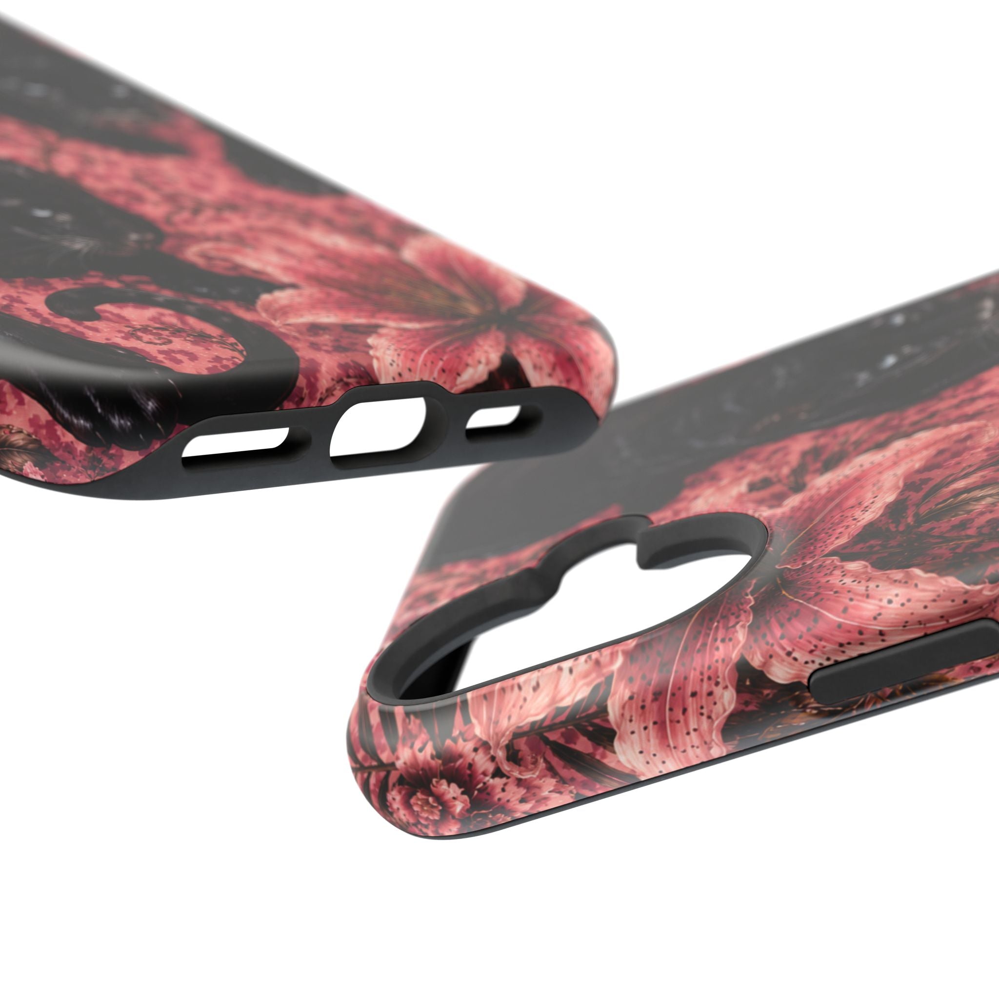 Protective Phone Case — Black Panthers & Pink Floral Impact-Resistant Magnetic Case