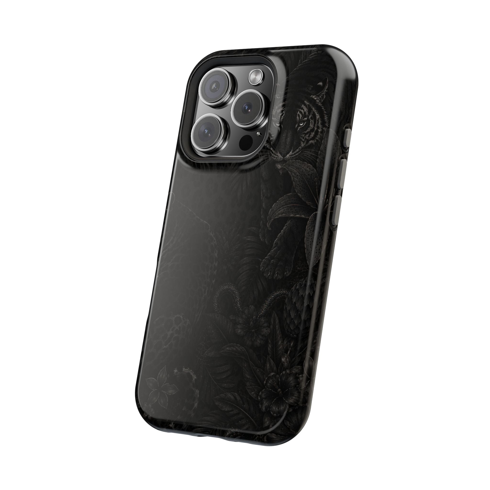 Black Floral Leopard Magnetic Impact-Resistant Phone Case | MagSafe Compatible Shockproof Cover