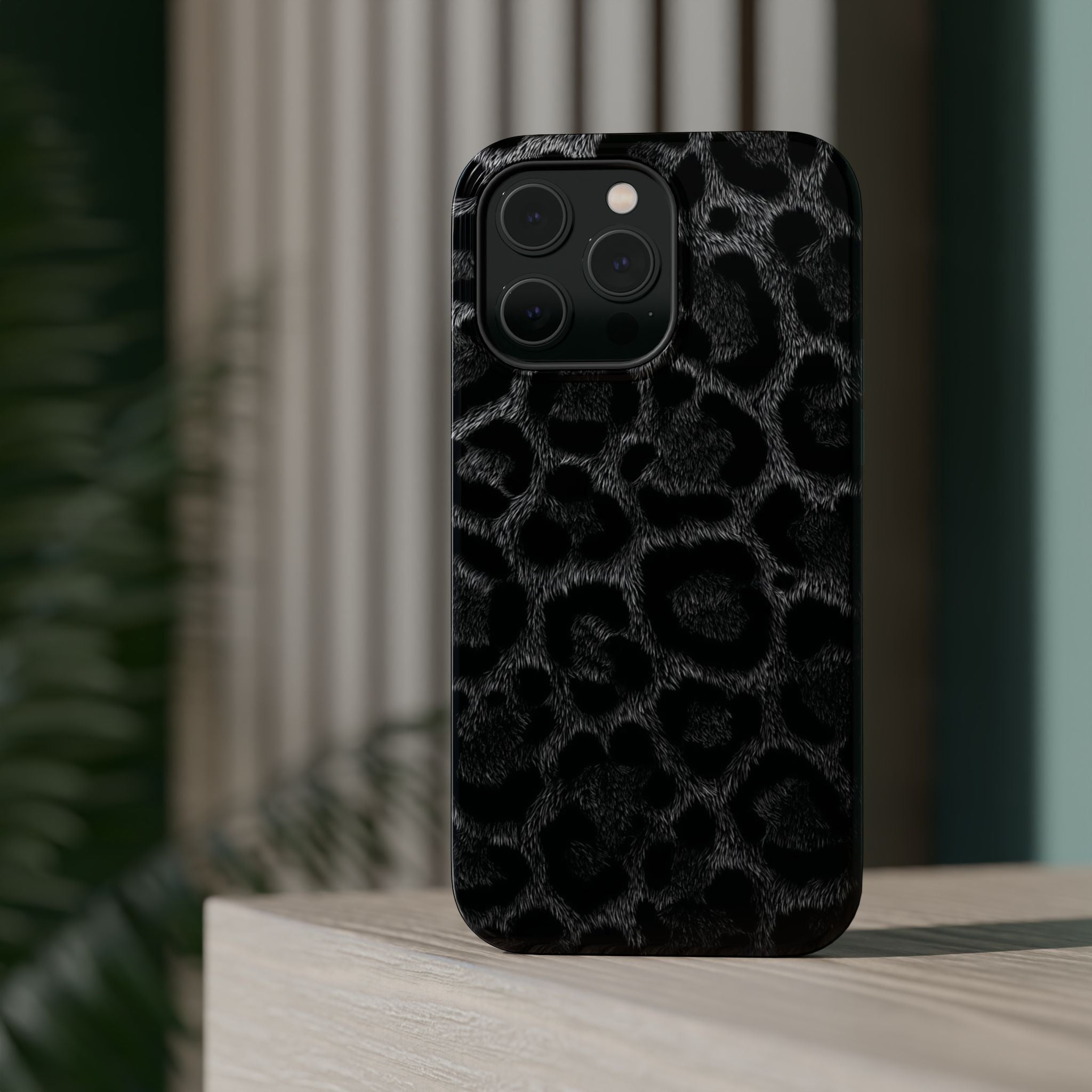 Black Leopard Print Magnetic Impact-Resistant Phone Case