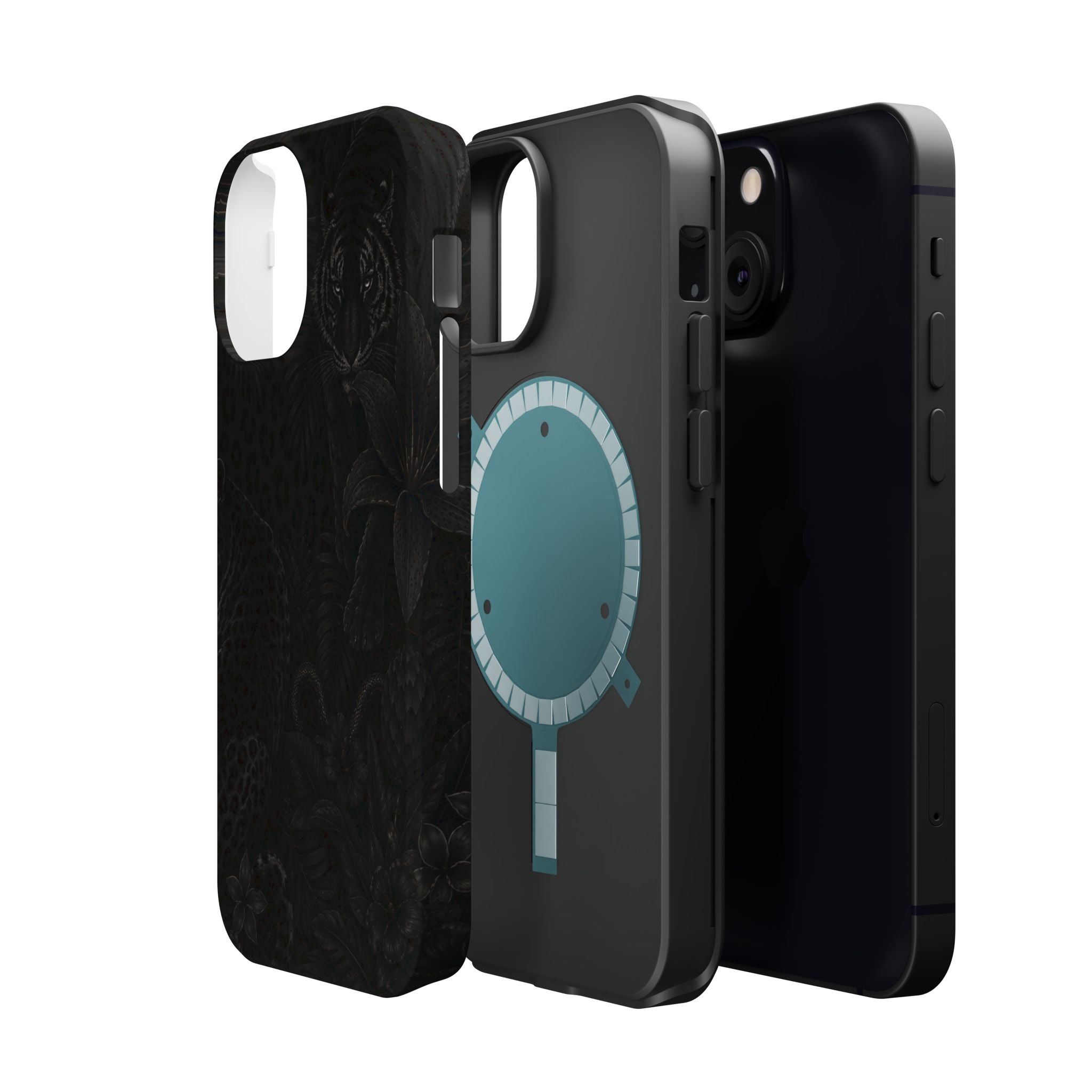 Black Floral Leopard Magnetic Impact-Resistant Phone Case | MagSafe Compatible Shockproof Cover