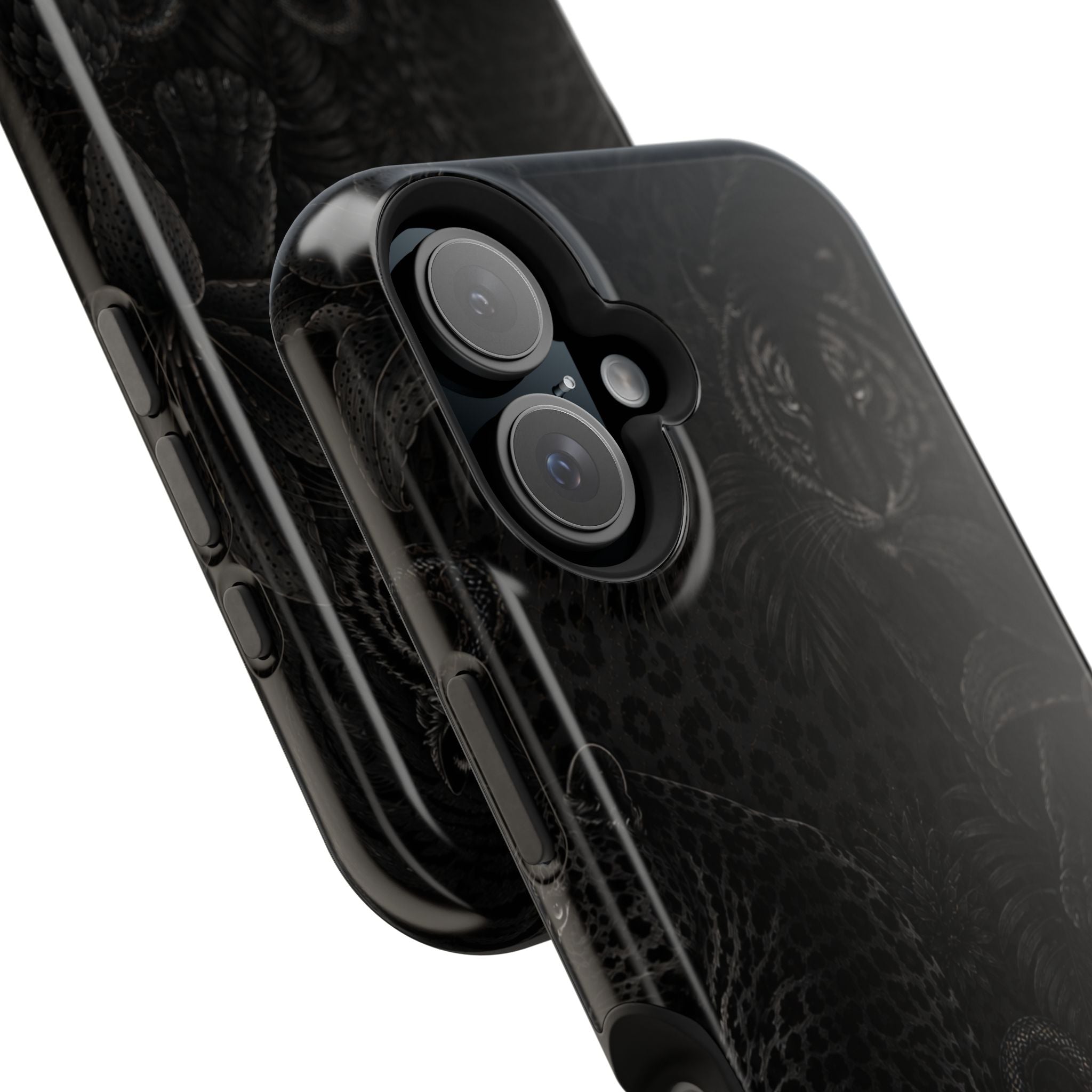 Black Floral Leopard Magnetic Impact-Resistant Phone Case | MagSafe Compatible Shockproof Cover