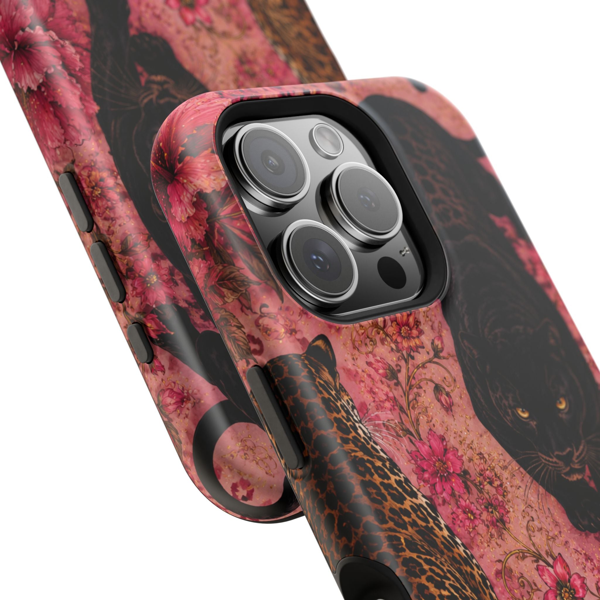 Black Panther & Leopard Floral Magnetic Impact-Resistant Phone Case | MagSafe Compatible Shockproof Cover