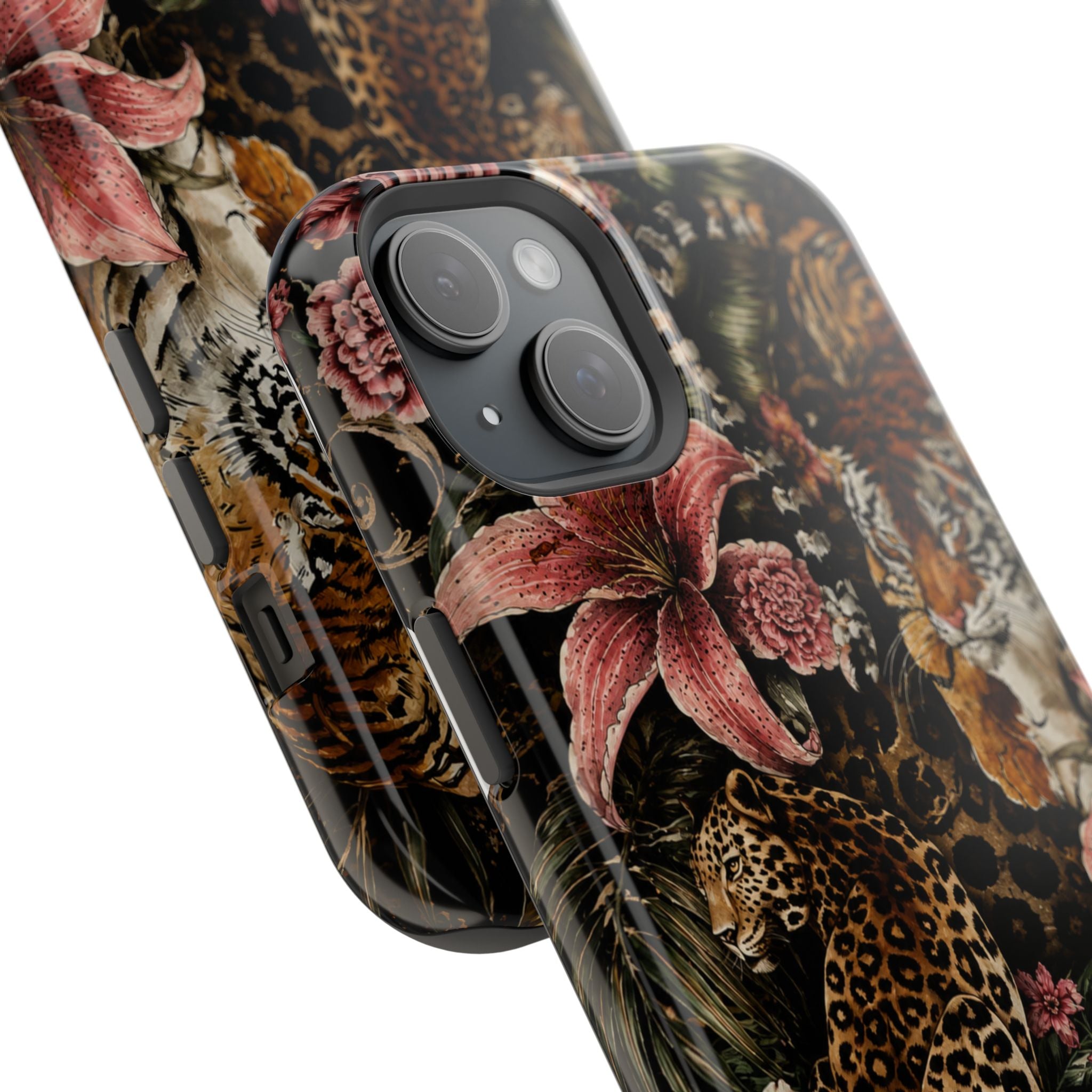 Magnetic Impact-Resistant Phone Case — Tropical Jungle Leopard & Tiger Floral Design
