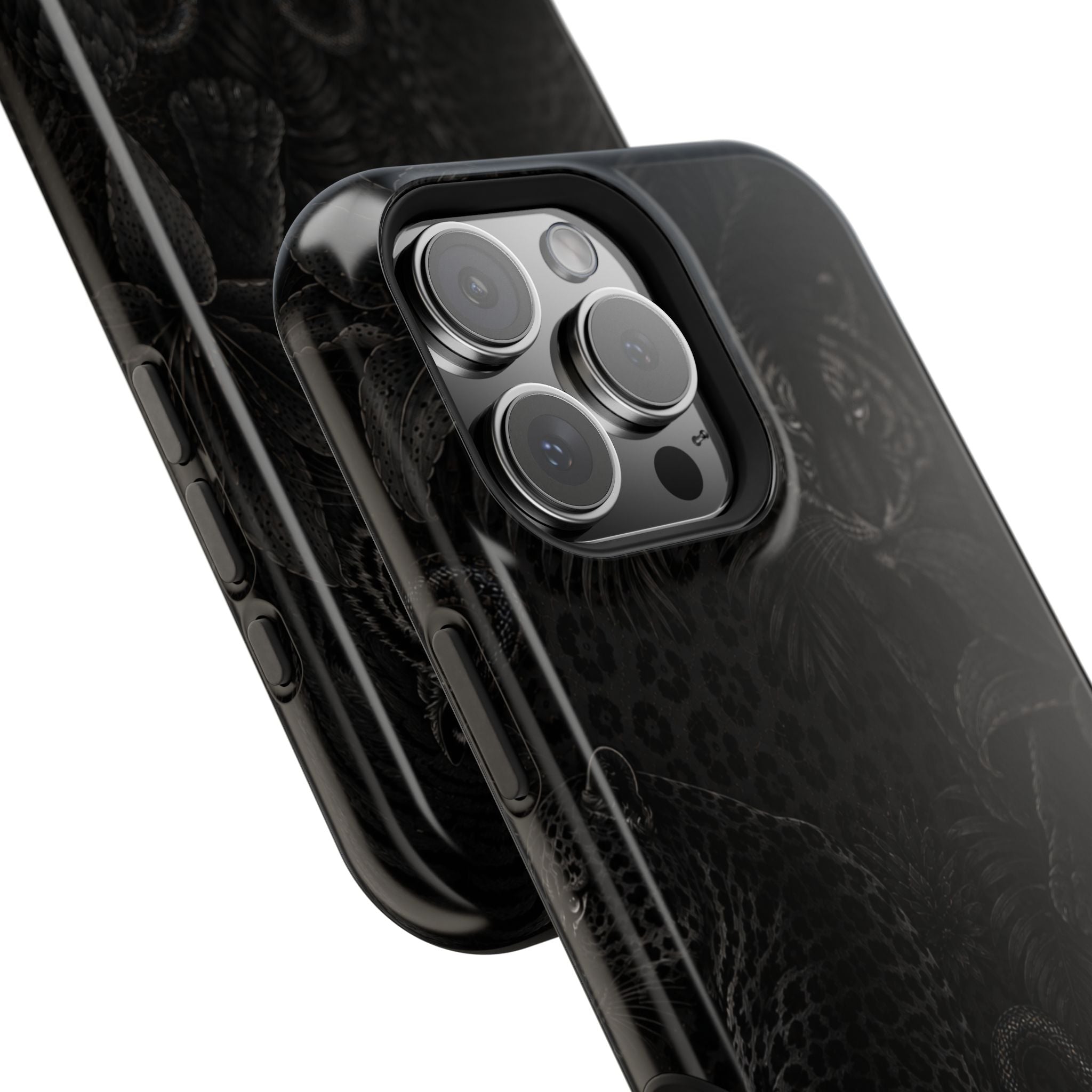 Black Floral Leopard Magnetic Impact-Resistant Phone Case | MagSafe Compatible Shockproof Cover