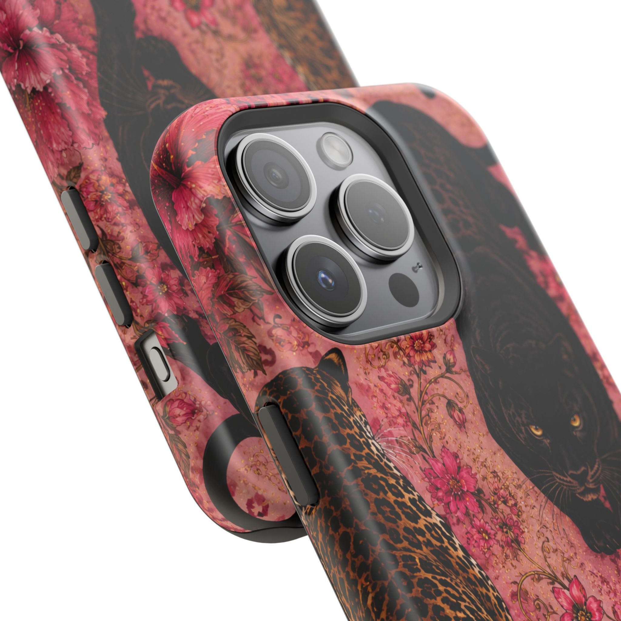 Black Panther & Leopard Floral Magnetic Impact-Resistant Phone Case | MagSafe Compatible Shockproof Cover