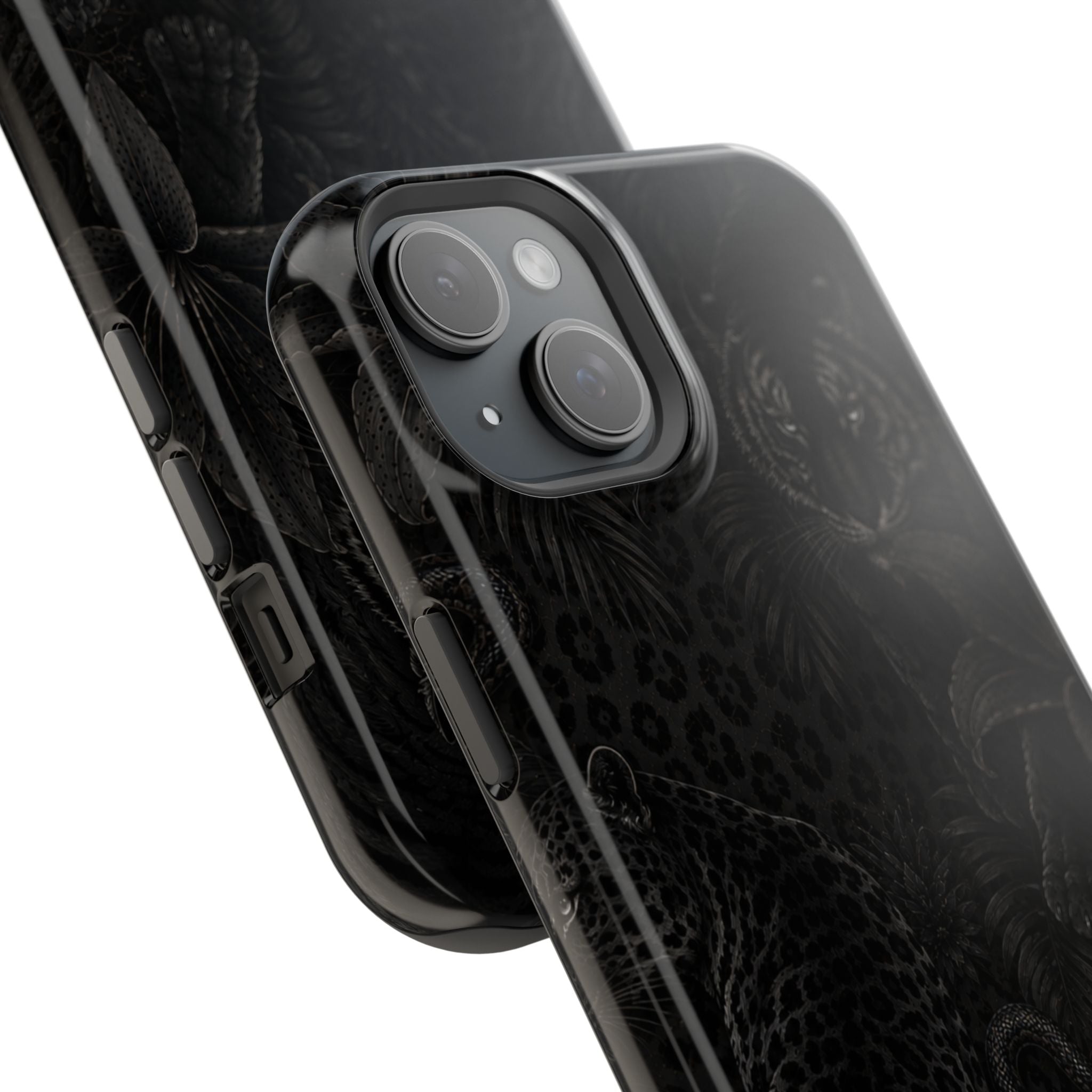 Black Floral Leopard Magnetic Impact-Resistant Phone Case | MagSafe Compatible Shockproof Cover