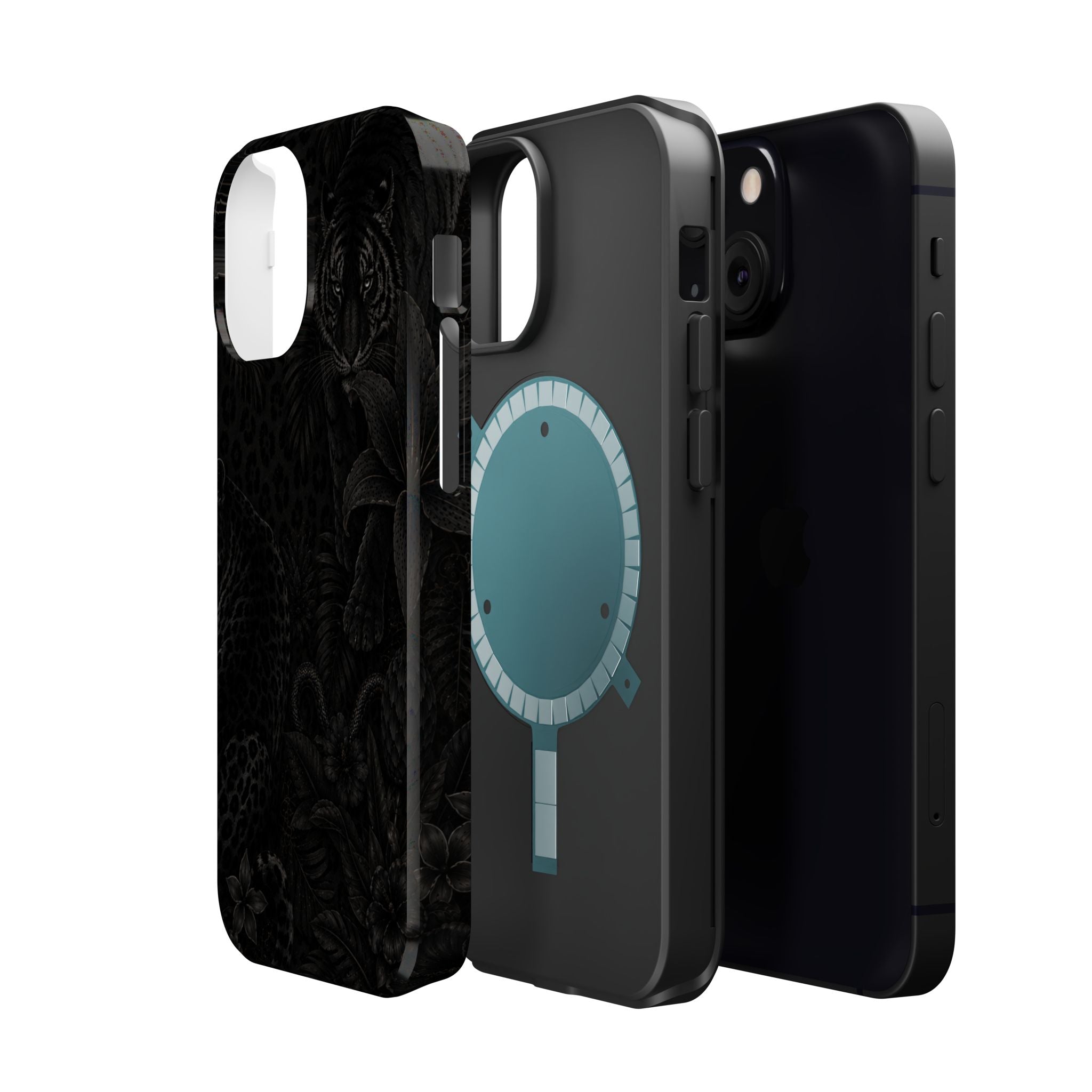 Black Floral Leopard Magnetic Impact-Resistant Phone Case | MagSafe Compatible Shockproof Cover