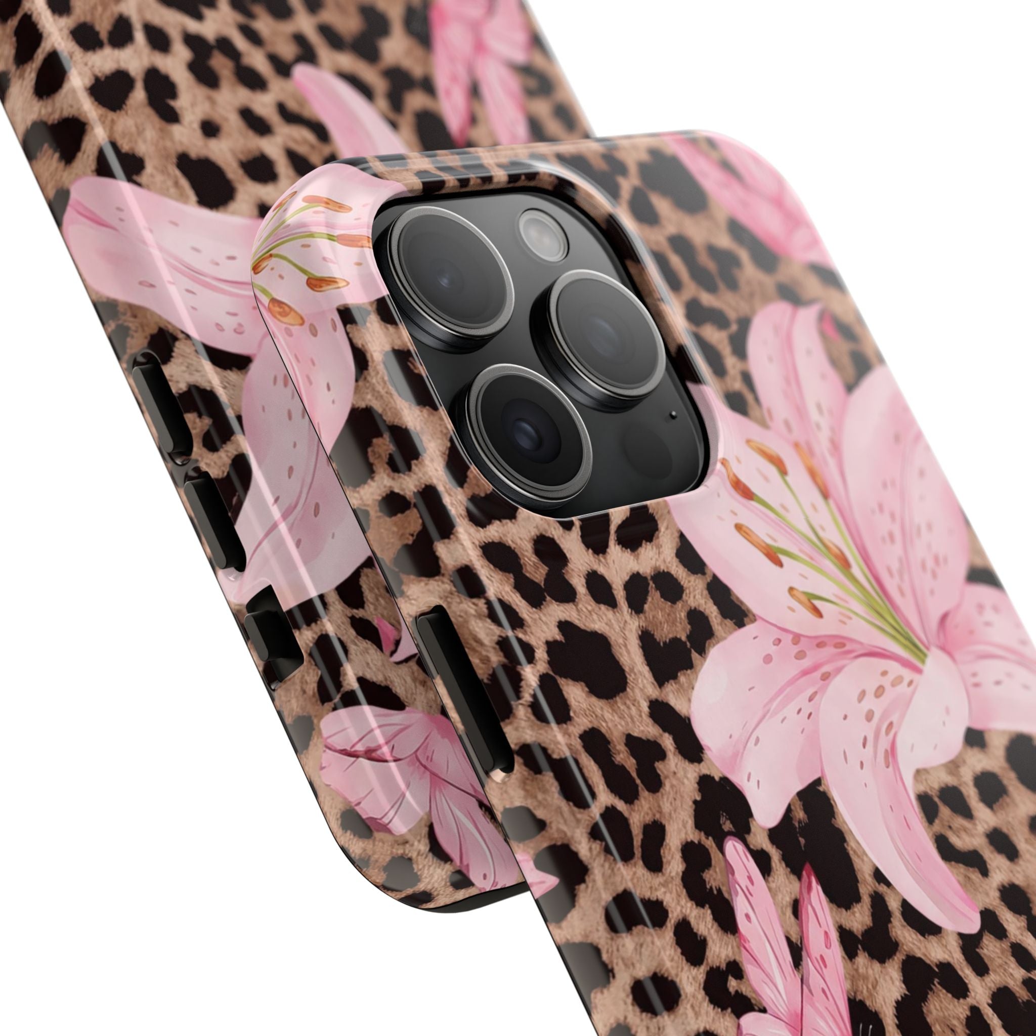 Blush Leopard Lily Magnetic Phone Case | MagSafe Compatible Shockproof Protective Cover