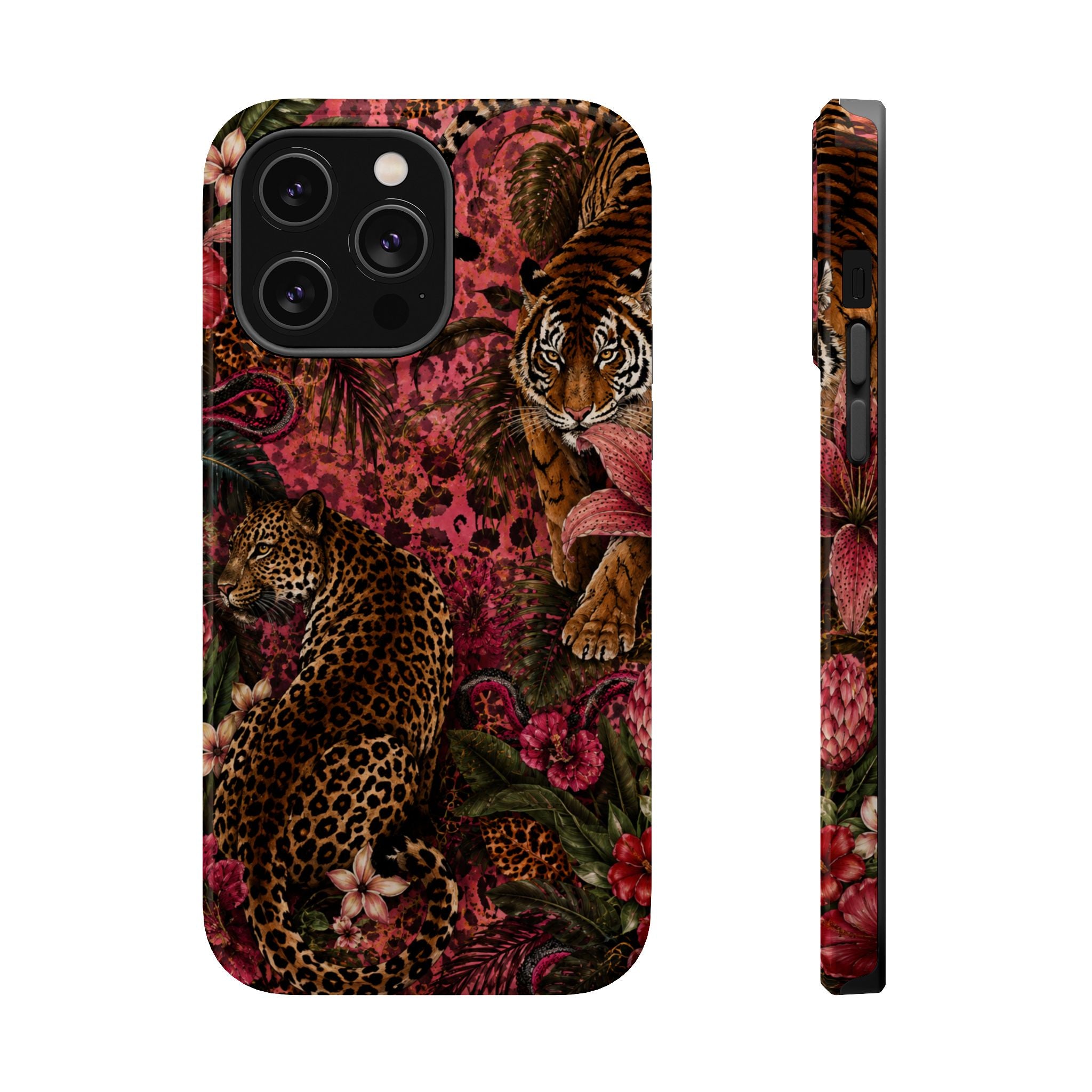 Leopard & Tiger Floral Magnetic Impact-Resistant Phone Case | MagSafe Compatible iPhone & Samsung Cover